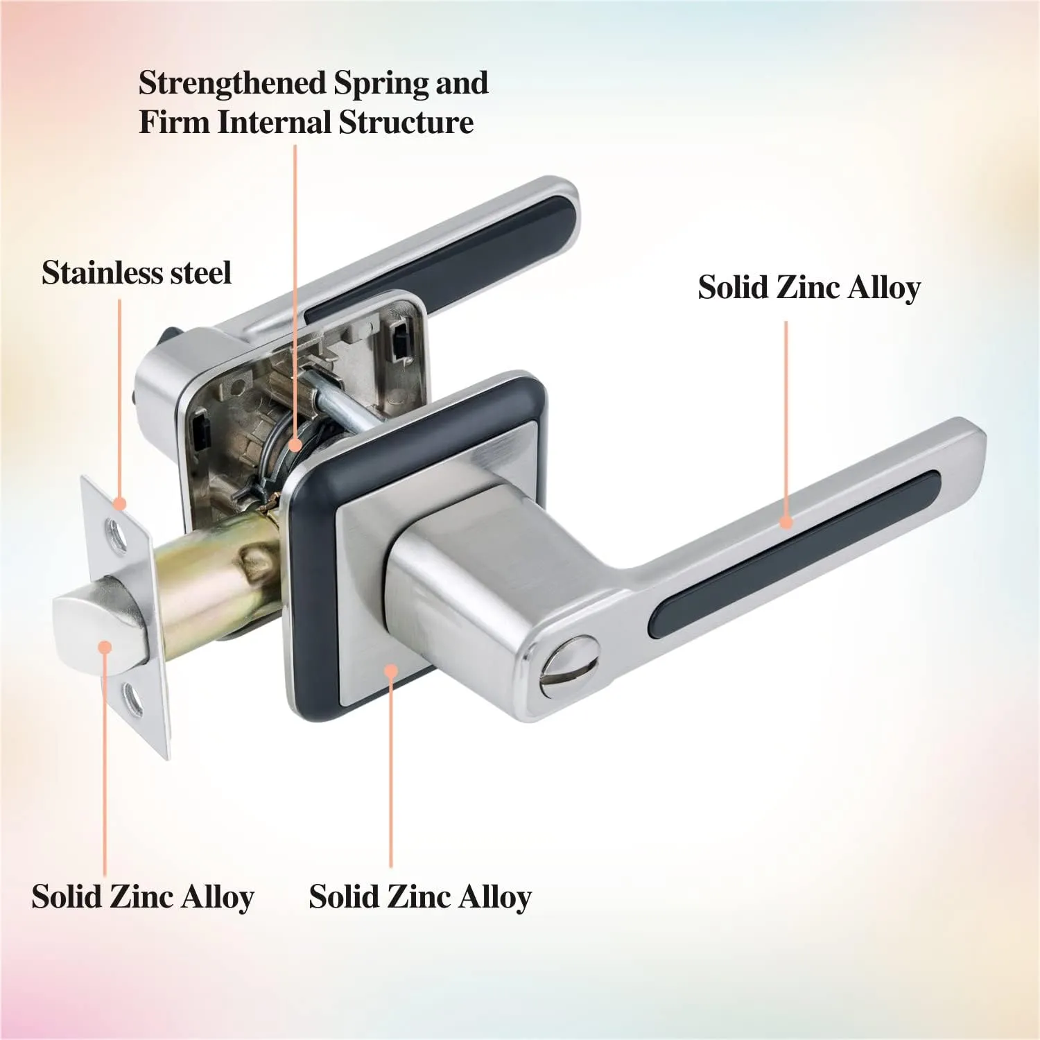 BAOLONG Door Handle Locking Lever with Modern Contemporary Square Design,Modern Square Door Lever Bathroom Door Lock Privacy Lever Lock for Interior Door Satin Nickel.