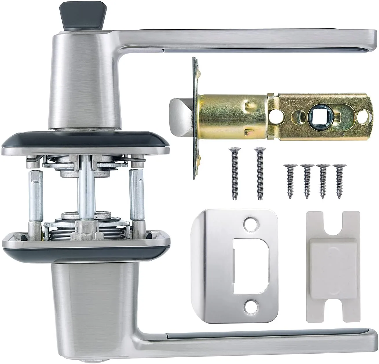 BAOLONG Door Handle Locking Lever with Modern Contemporary Square Design,Modern Square Door Lever Bathroom Door Lock Privacy Lever Lock for Interior Door Satin Nickel.