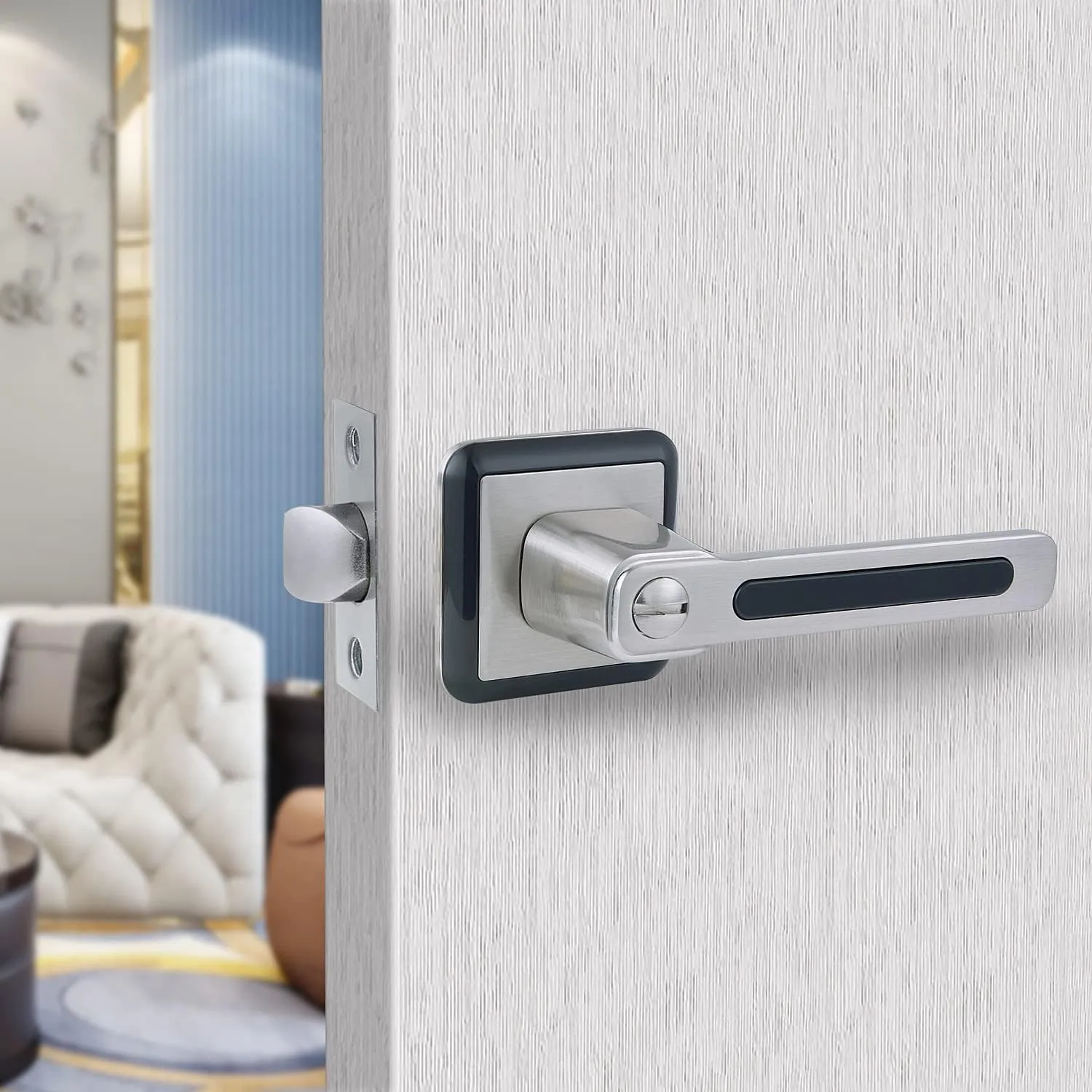 BAOLONG Door Handle Locking Lever with Modern Contemporary Square Design,Modern Square Door Lever Bathroom Door Lock Privacy Lever Lock for Interior Door Satin Nickel.