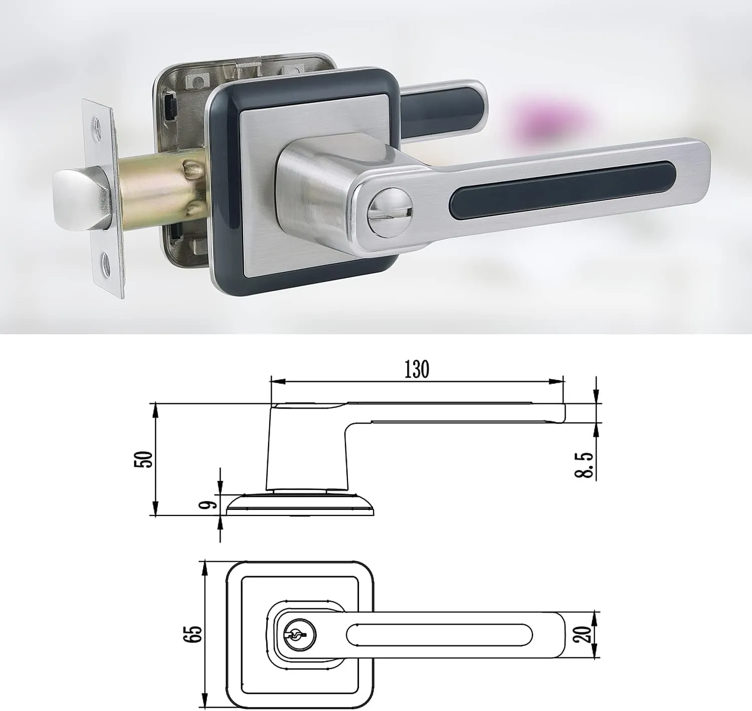 BAOLONG Door Handle Locking Lever with Modern Contemporary Square Design,Modern Square Door Lever Bathroom Door Lock Privacy Lever Lock for Interior Door Satin Nickel.