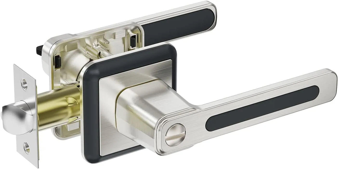 BAOLONG Door Handle Locking Lever with Modern Contemporary Square Design,Modern Square Door Lever Bathroom Door Lock Privacy Lever Lock for Interior Door Satin Nickel.