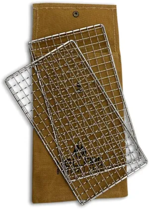 BattlBox Bushcraft Grill Stainless Steel Campfire Cooking Grate (2-Pack) Portable Camping Grate for Fire Cooking BBQ - Canvas Carrying Bag - Welded Mesh Grill Grate - Backpacking, Camping, Hiking