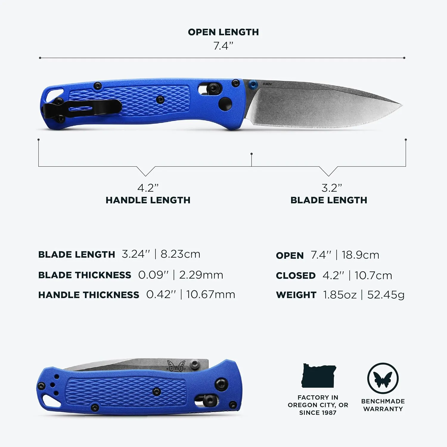 Benchmade - Bugout 535 EDC Knife with Blue Grivory Handle (535)