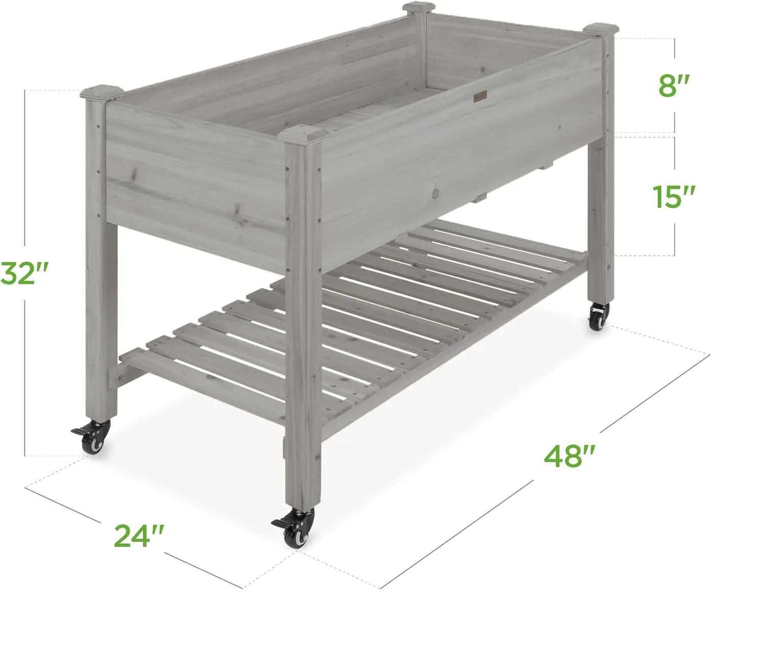 Best Choice Products Raised Garden Bed 48x24x32-inch Mobile Elevated Wood Planter w/Lockable Wheels, Storage Shelf, Protective Liner - Gray