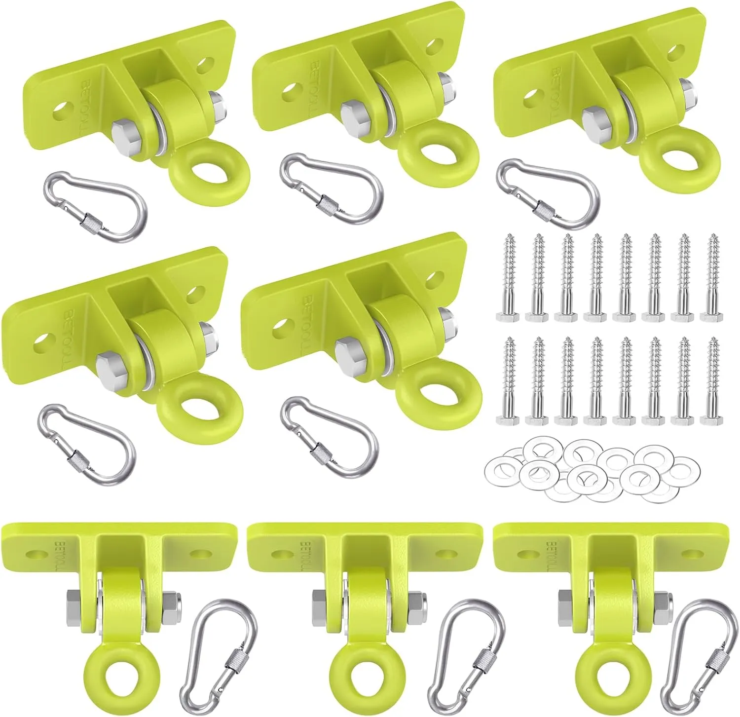 BETOOLL Heavy Duty Swing Hangers Porch Swing Hanging Kit for Playground Ceiling Mounts Tree Swing Hanger Indoor Outdoor Swingset Hardware Brackets Hooks 2400lb Yoga Hammock Accessories Yellow 8PCS