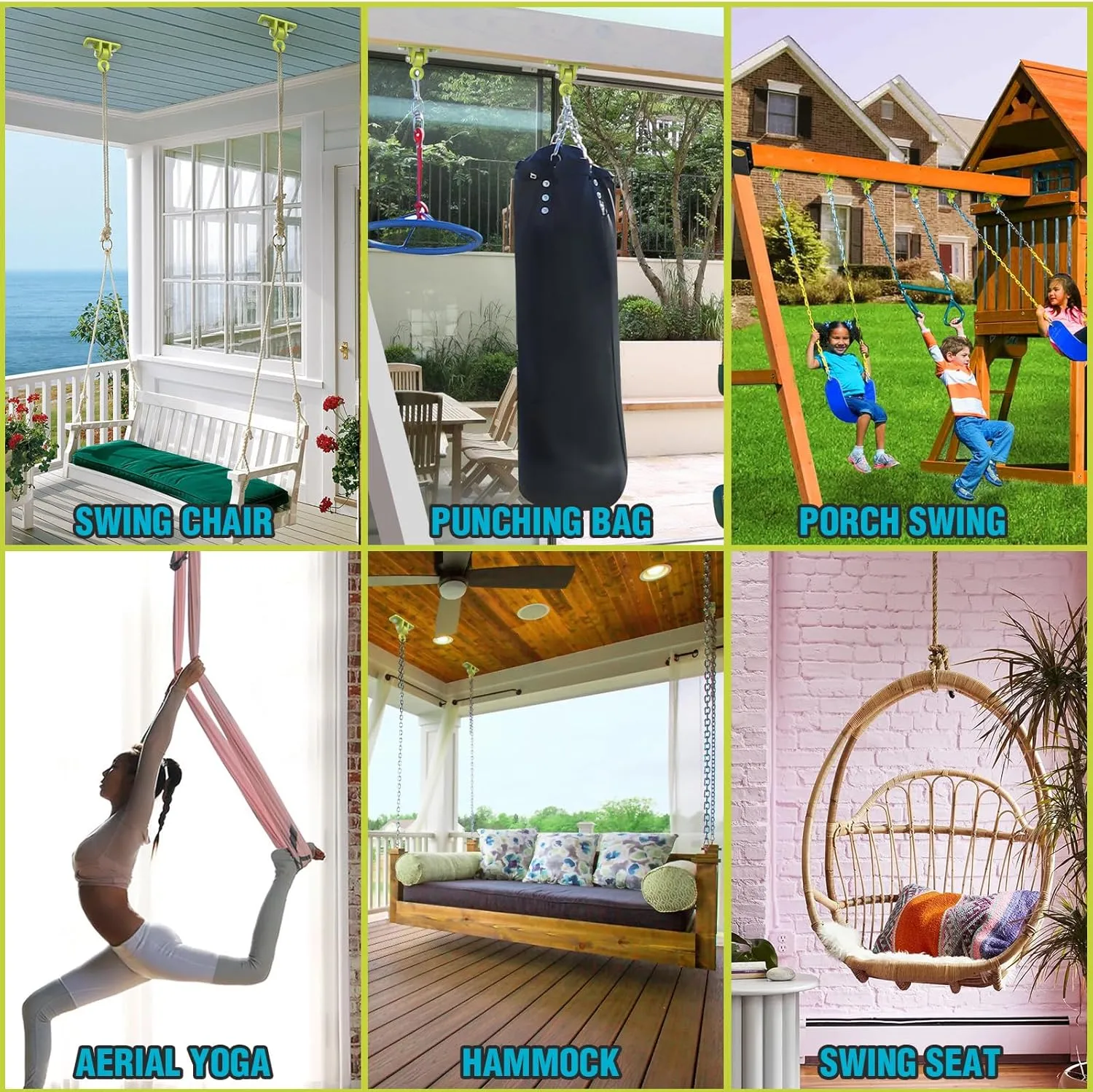 BETOOLL Heavy Duty Swing Hangers Porch Swing Hanging Kit for Playground Ceiling Mounts Tree Swing Hanger Indoor Outdoor Swingset Hardware Brackets Hooks 2400lb Yoga Hammock Accessories Yellow 8PCS