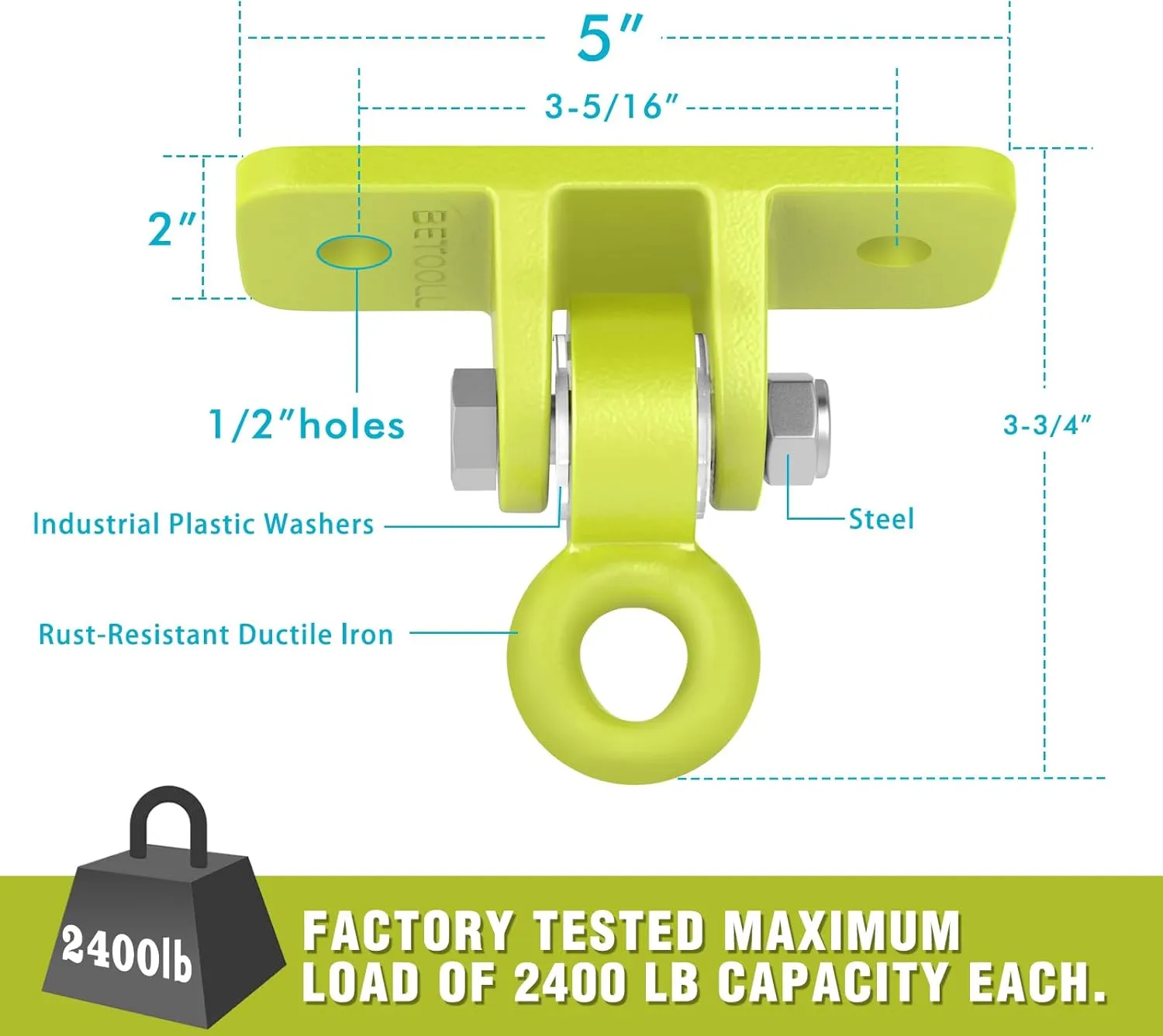 BETOOLL Heavy Duty Swing Hangers Porch Swing Hanging Kit for Playground Ceiling Mounts Tree Swing Hanger Indoor Outdoor Swingset Hardware Brackets Hooks 2400lb Yoga Hammock Accessories Yellow 8PCS