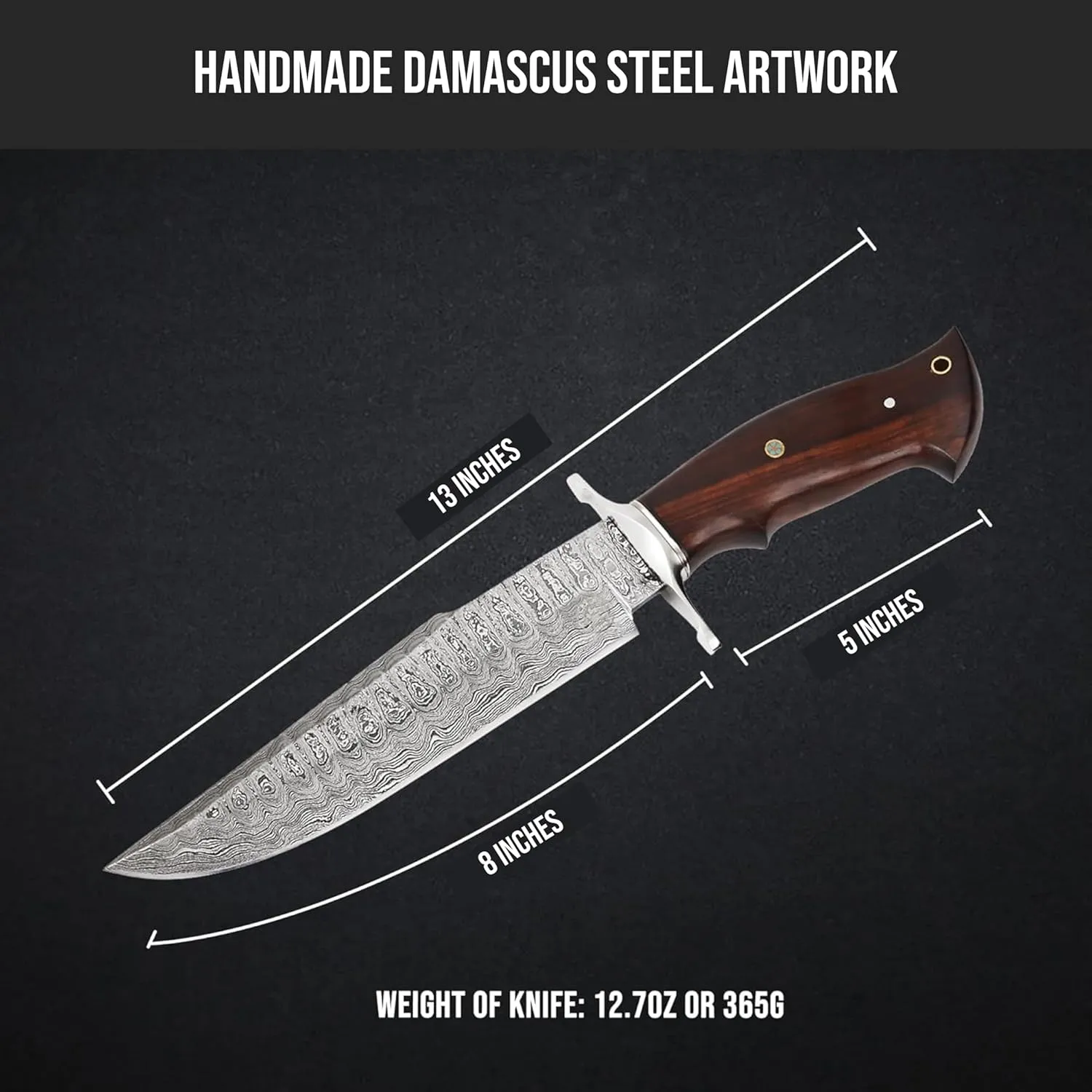 BIGCAT ROAR Handmade Damascus Hunting Knife - Fixed Blade Hunting Knife with Sheath and Walnut Wood Handle - 13.2″ long EDC Outdoor Knife - Raptor