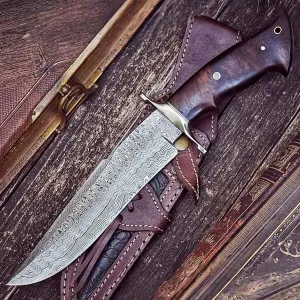 BIGCAT ROAR Handmade Damascus Hunting Knife - Fixed Blade Hunting Knife with Sheath and Walnut Wood Handle - 13.2″ long EDC Outdoor Knife - Raptor