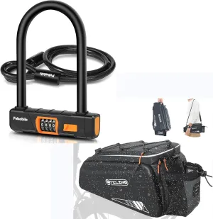 Bike Locks Heavy Duty Anti Theft, Combo Bike U Lock with 5Ft Steel Cable  Bike Bags for Bicycle Rear Rack - 10L EVA Hard Shell Waterproof 3-in-1 Ebike Trunk Pannier Bag
