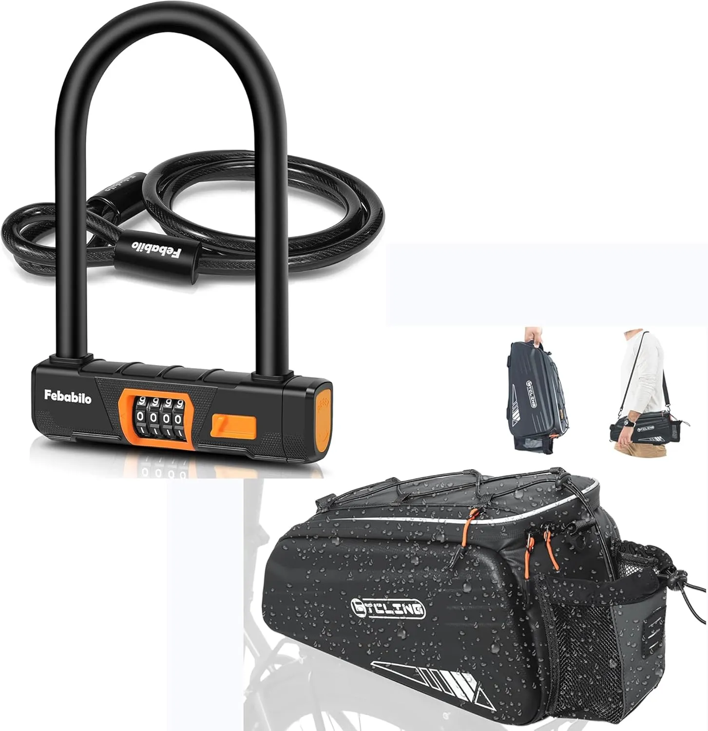Bike Locks Heavy Duty Anti Theft, Combo Bike U Lock with 5Ft Steel Cable  Bike Bags for Bicycle Rear Rack - 10L EVA Hard Shell Waterproof 3-in-1 Ebike Trunk Pannier Bag