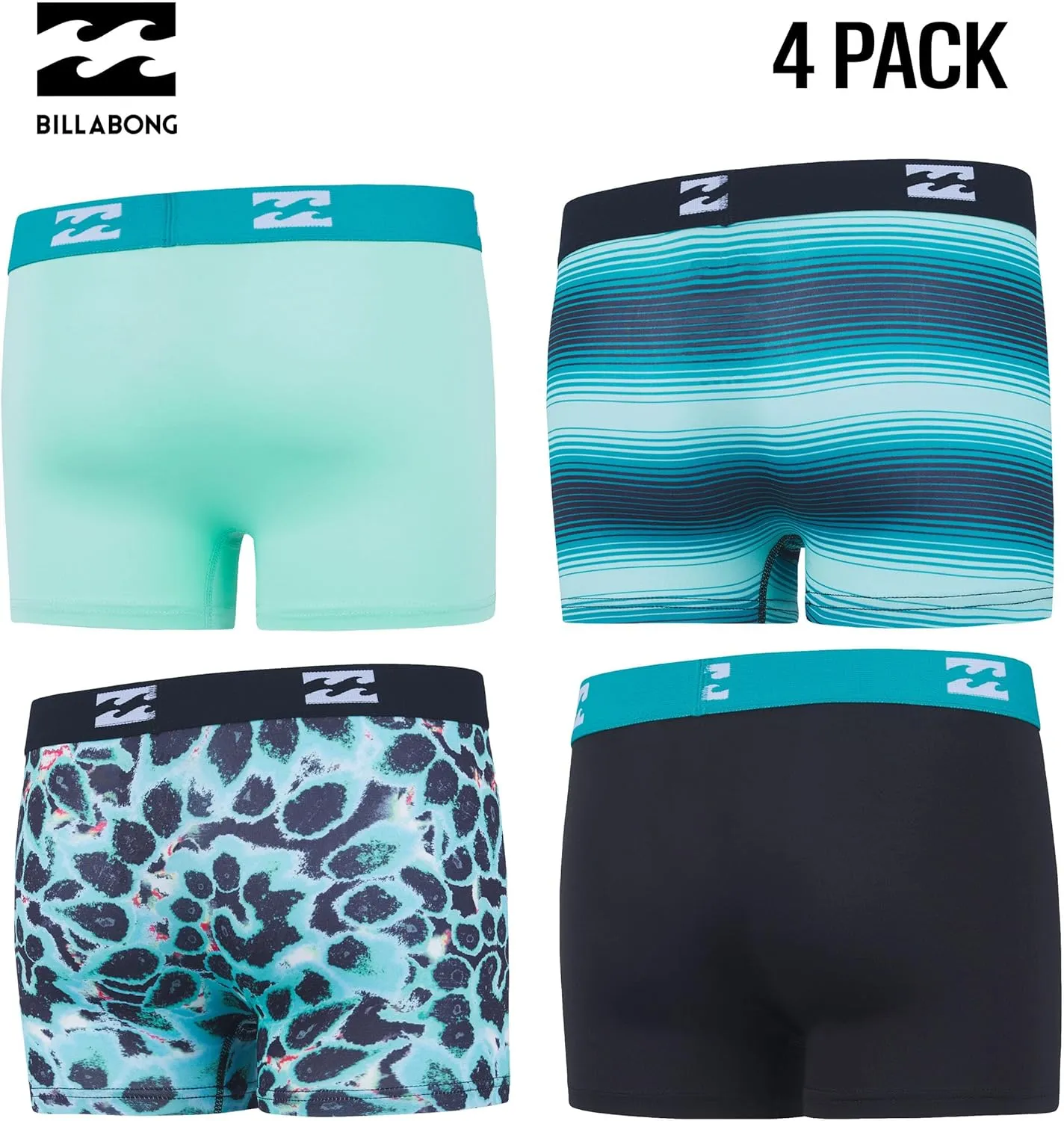 Billabong Boys Underwear 4 Pack Boxer Briefs for Boys 6-18 Durable Stretch Breathable Moisture Wicking