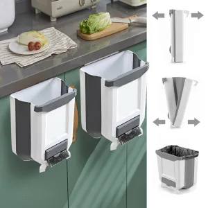 Binny Foldable Waste Bin, Trash Can, 2PC - Set of 2, Four 2.4 Gallon Portable Bins - Collapsible & hanging Personal Refuse Can, for Cabinet, Car, Bedroom, Bathroom, Office (White)