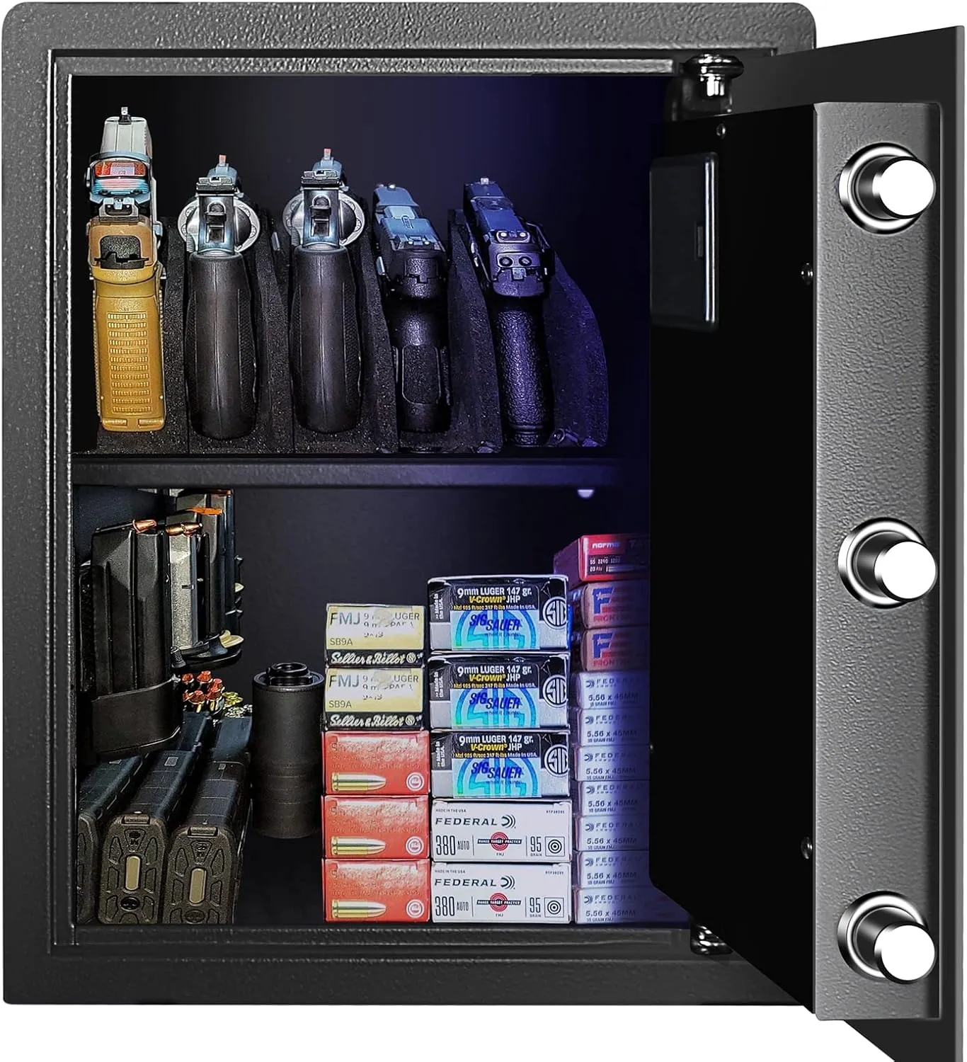 Biometric Home Safe, Fingerprint Gun Safe Lock Box,Money Box for Jewelry Handgun Cash Valuables,Perfect for Home/Office/Hotel, Black, 1.7 Cubic Feet