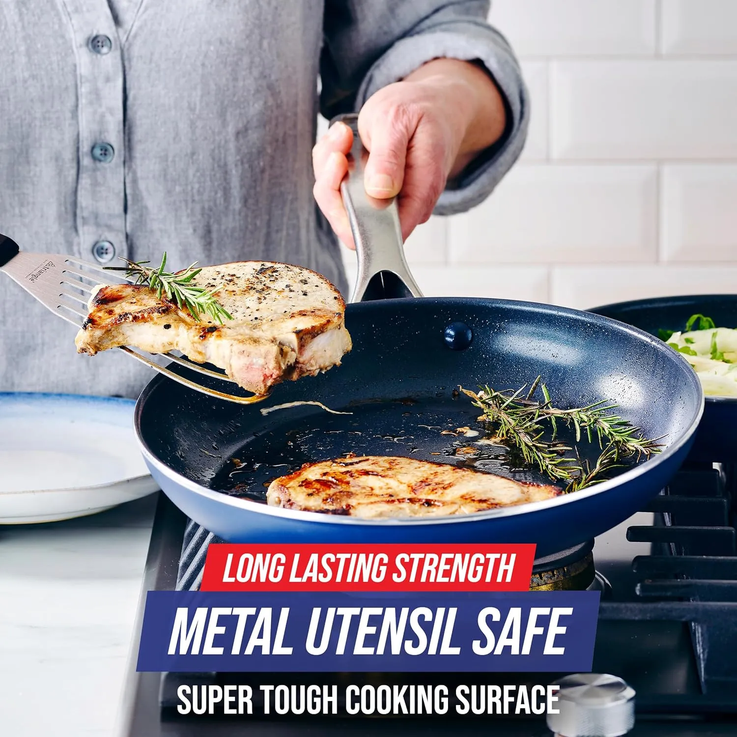 Blue Diamond 12” Nonstick Frying Pan Skillet, Diamond Infused Ceramic Nonstick Pots & Pans, PFAS & PFOA-Free, Dishwasher & Oven Safe, Even Heating, Metal Utensil Safe, Warp Control Base, Blue