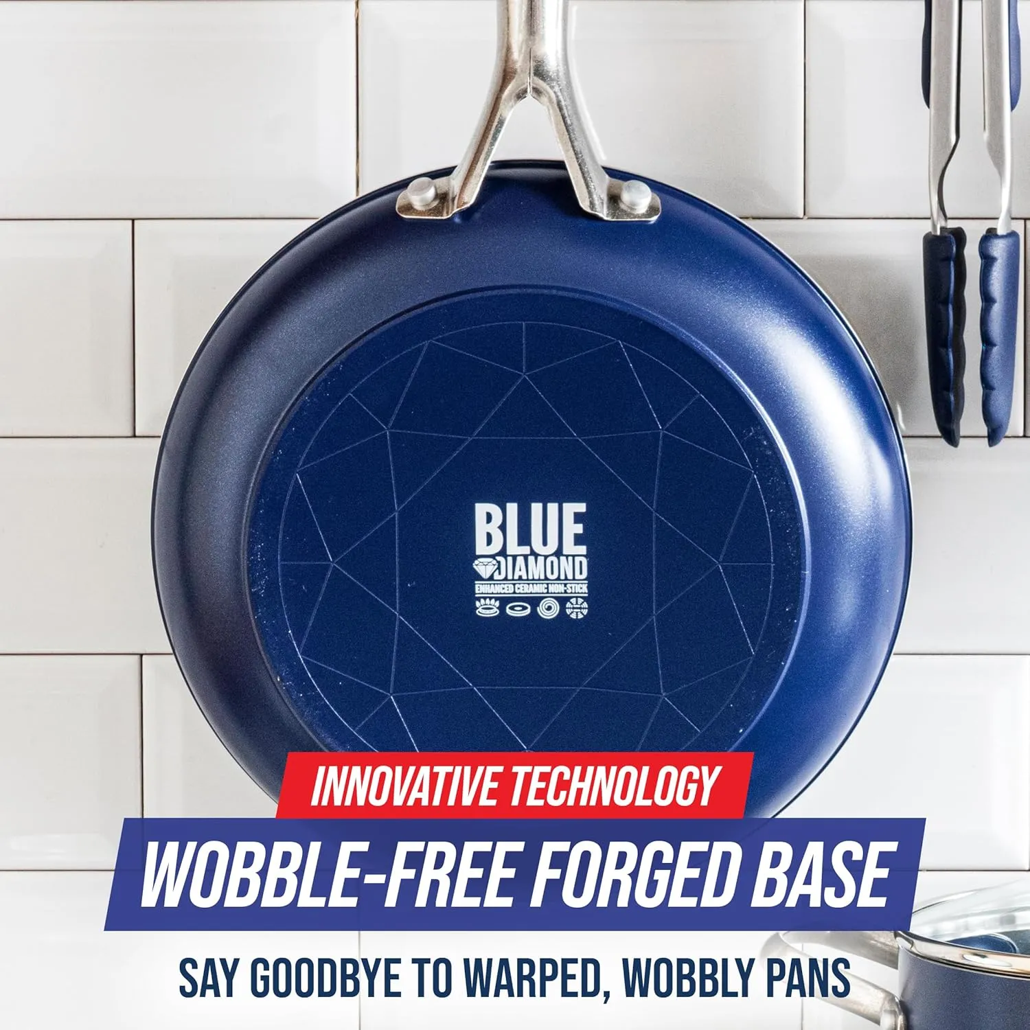 Blue Diamond 12” Nonstick Frying Pan Skillet, Diamond Infused Ceramic Nonstick Pots & Pans, PFAS & PFOA-Free, Dishwasher & Oven Safe, Even Heating, Metal Utensil Safe, Warp Control Base, Blue