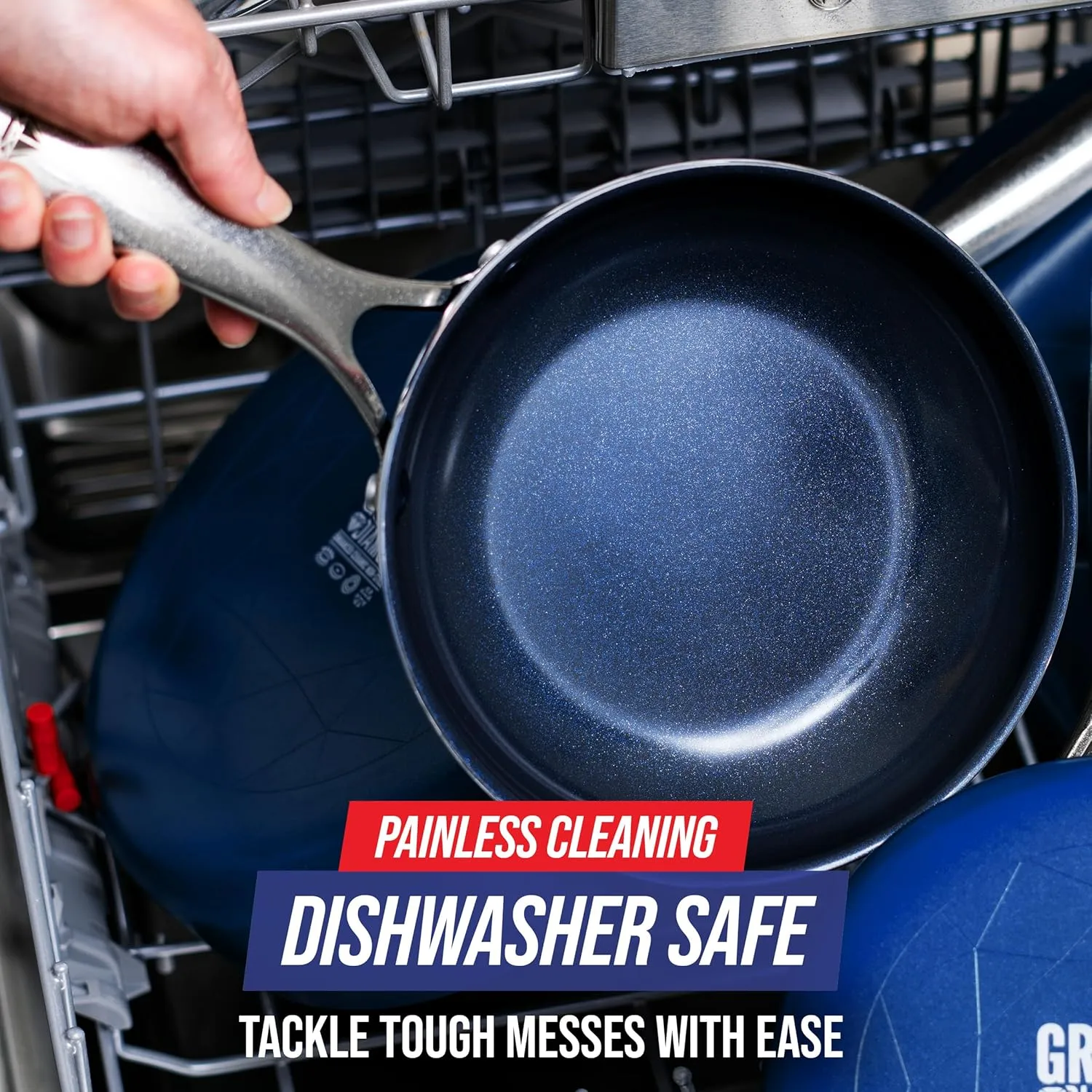 Blue Diamond 12” Nonstick Frying Pan Skillet, Diamond Infused Ceramic Nonstick Pots & Pans, PFAS & PFOA-Free, Dishwasher & Oven Safe, Even Heating, Metal Utensil Safe, Warp Control Base, Blue