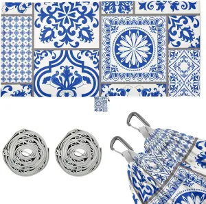 Blue Pieced Porcelain Patterns Camping Hammock Single Portable Hammocks 330 lbs Capacity with 2 Tree Straps and Attached Carry Bag,Perfect for Outdoor,Indoor,Beach,Camping,Travel