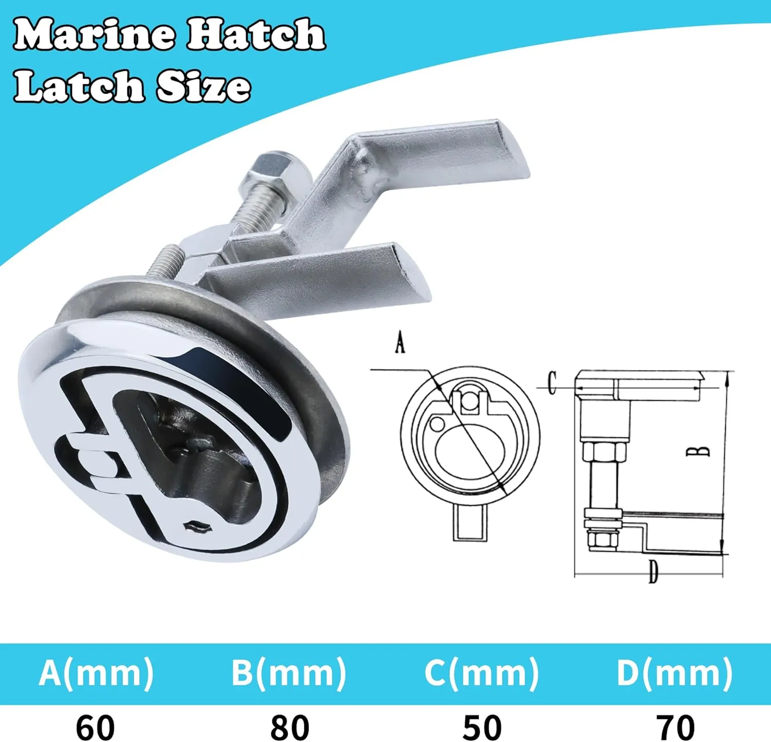 Boat Cam Latch Stainless Steel 316 Marine Hatch Cam Latch Style, Flush Pull Mount Includes Installation Screws Marine Hatch Deck Hardware Ideal for Ships, Yachts, RVs 1 Pcs/2Pcs/Lock/Non-Lock