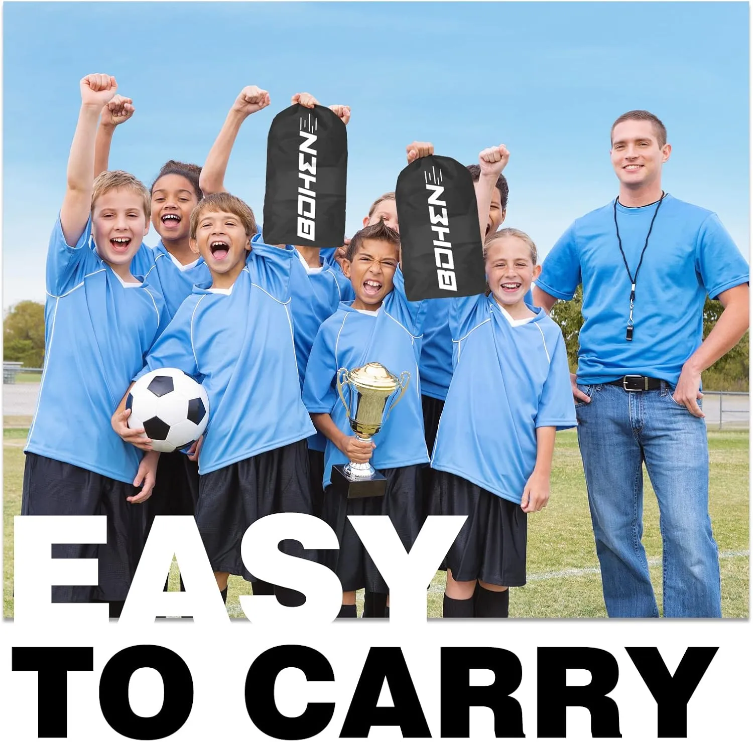 BOHEN 6x4FT Portable Soccer Goal for Kids Backyard with Carry Bag - Easy Folding Lightweight Fun for Outdoor Indoor Training Games for Teen Youth Adult