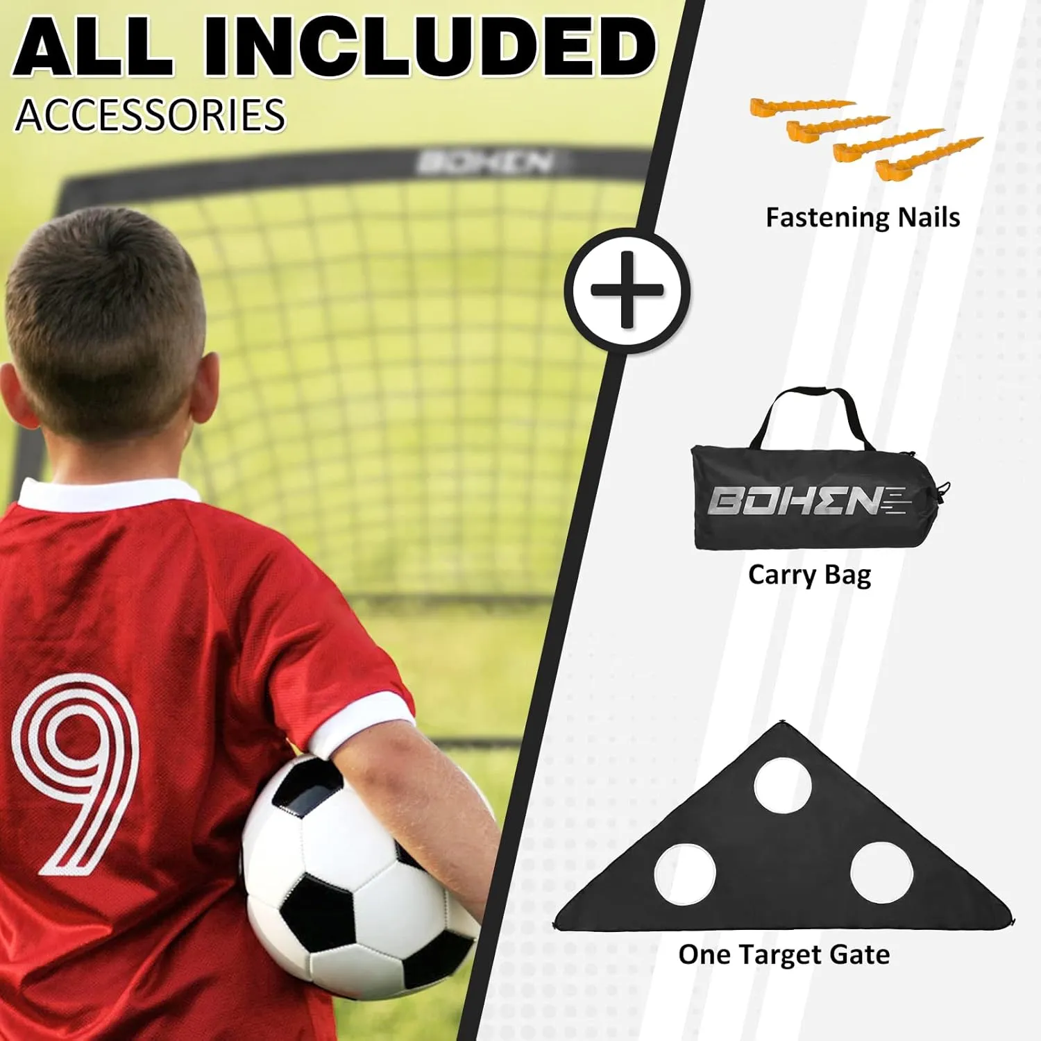 BOHEN 6x4FT Portable Soccer Goal for Kids Backyard with Carry Bag - Easy Folding Lightweight Fun for Outdoor Indoor Training Games for Teen Youth Adult
