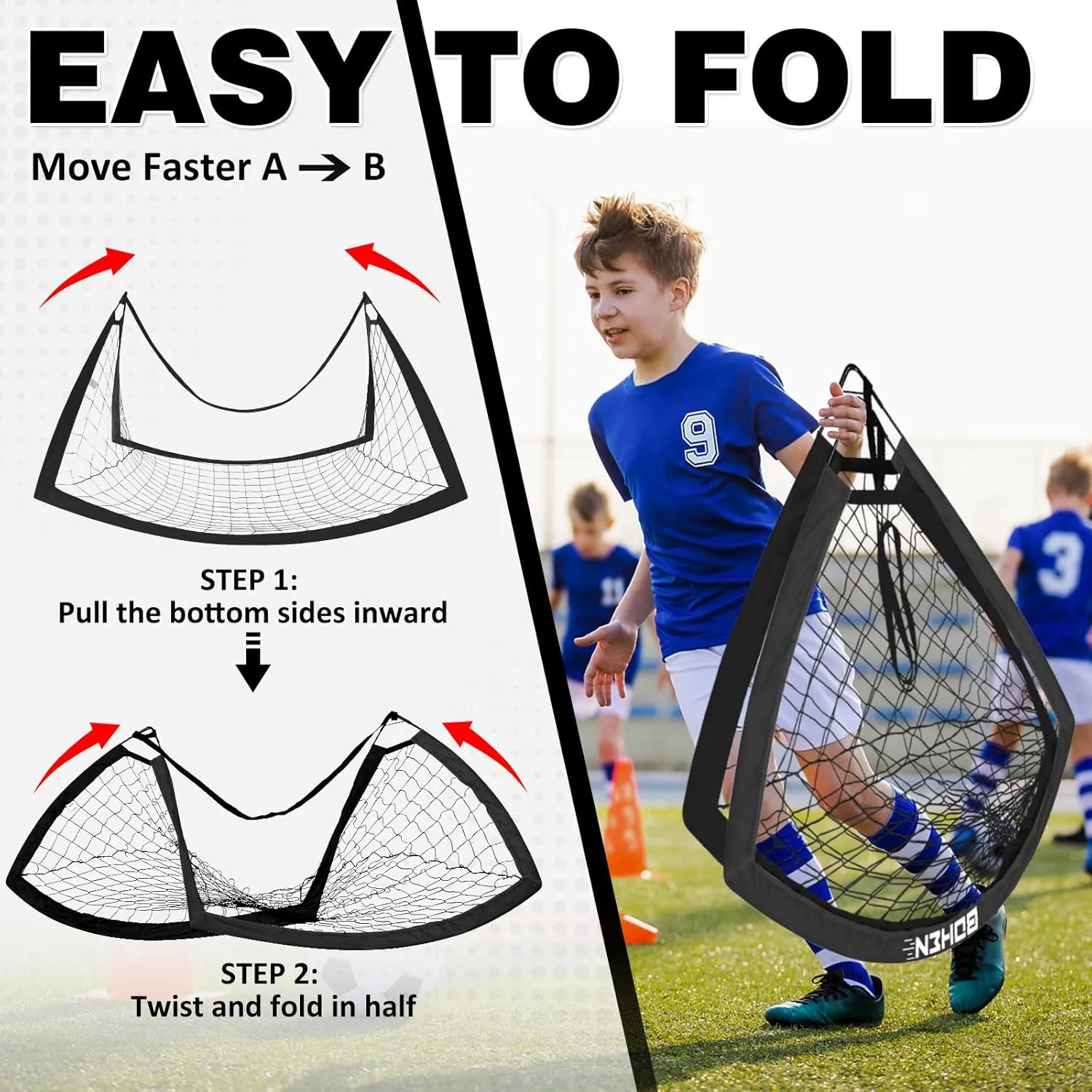 BOHEN 6x4FT Portable Soccer Goal for Kids Backyard with Carry Bag - Easy Folding Lightweight Fun for Outdoor Indoor Training Games for Teen Youth Adult