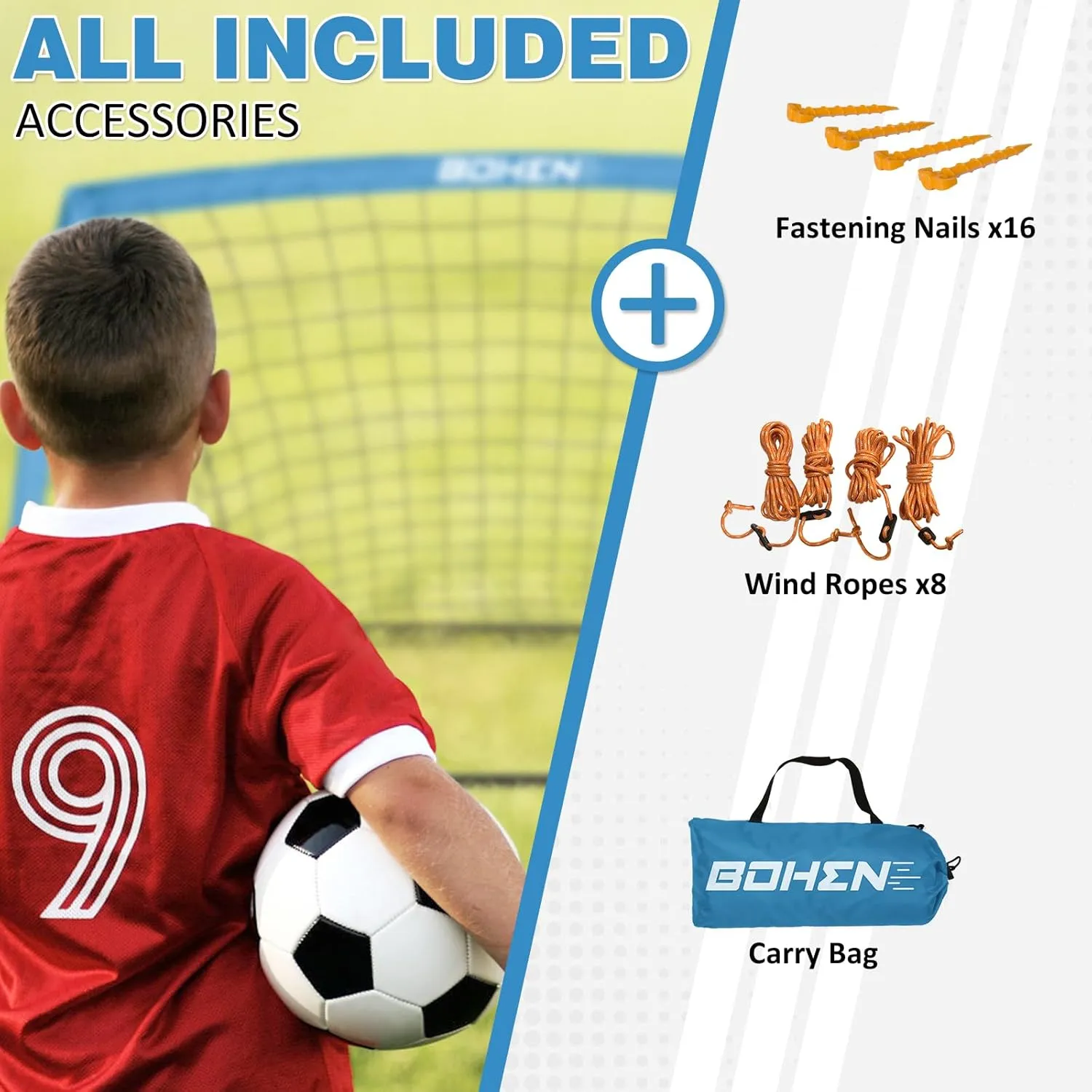 BOHEN 9x5FT Portable Soccer Goal for Kids Backyard with Carry Bag - Easy Folding Lightweight Fun for Outdoor Indoor Training Games for Teen Youth Adult