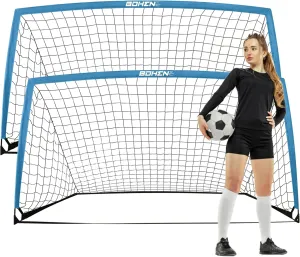 BOHEN 9x5FT Portable Soccer Goal for Kids Backyard with Carry Bag - Easy Folding Lightweight Fun for Outdoor Indoor Training Games for Teen Youth Adult