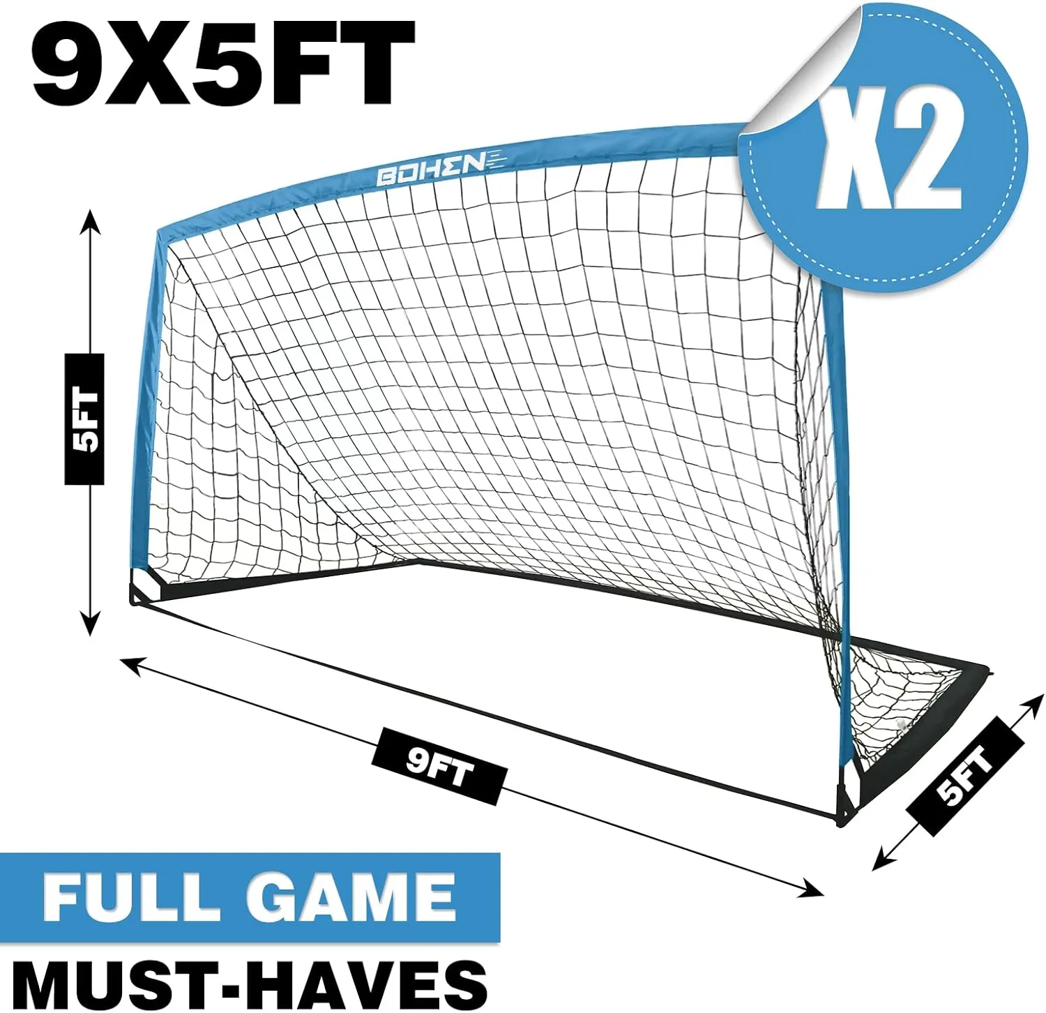 BOHEN 9x5FT Portable Soccer Goal for Kids Backyard with Carry Bag - Easy Folding Lightweight Fun for Outdoor Indoor Training Games for Teen Youth Adult