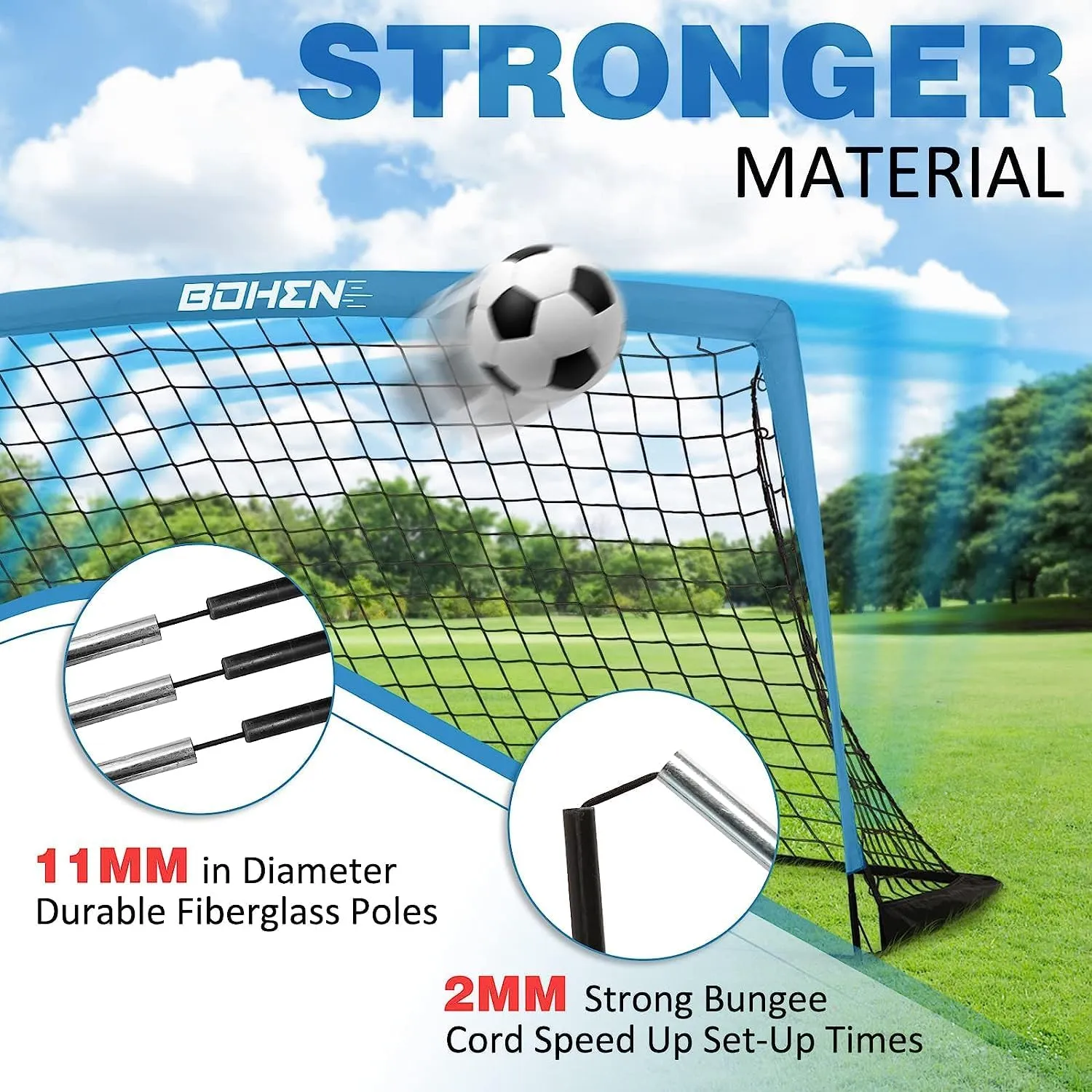BOHEN 9x5FT Portable Soccer Goal for Kids Backyard with Carry Bag - Easy Folding Lightweight Fun for Outdoor Indoor Training Games for Teen Youth Adult