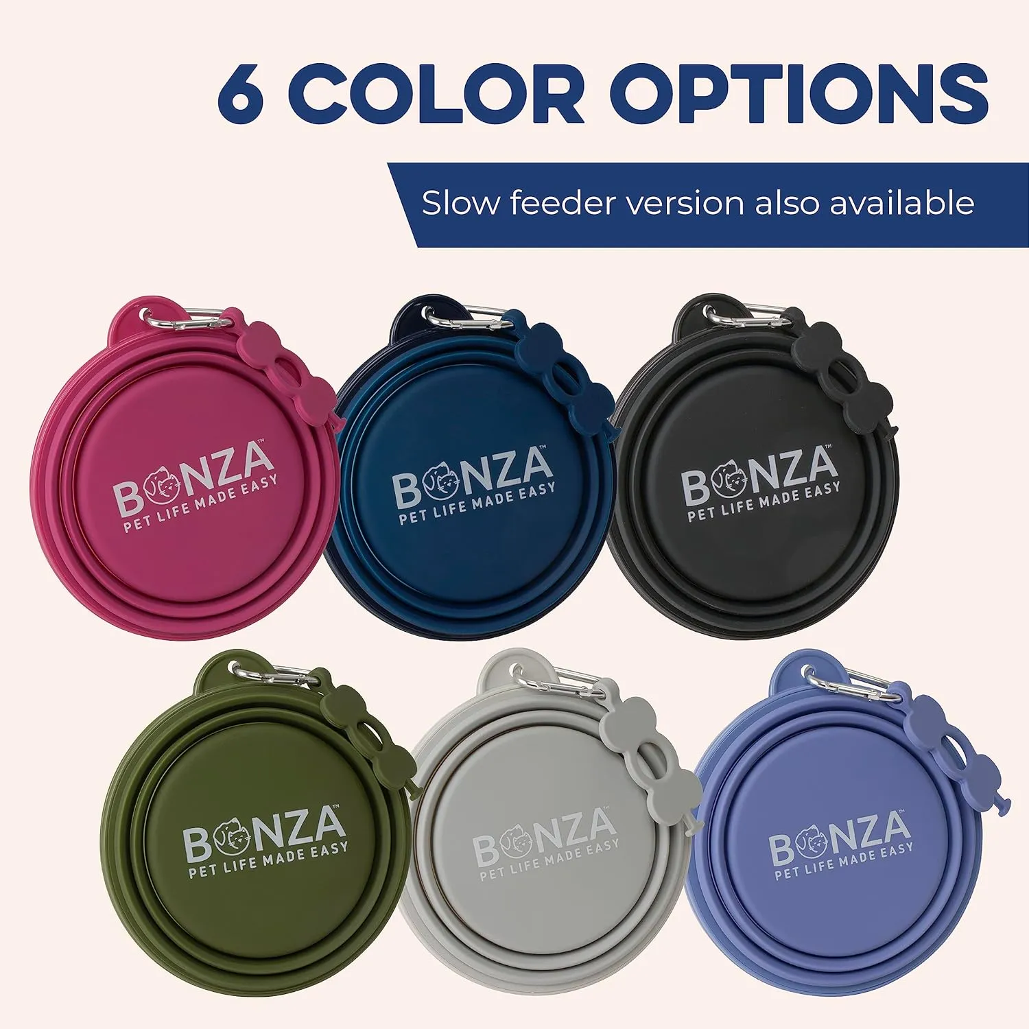Bonza X-Large Collapsible Dog Bowl, 1500 ML Reinforced Rim, with Carabiner, Water Bowl for Dogs - Travel Essential