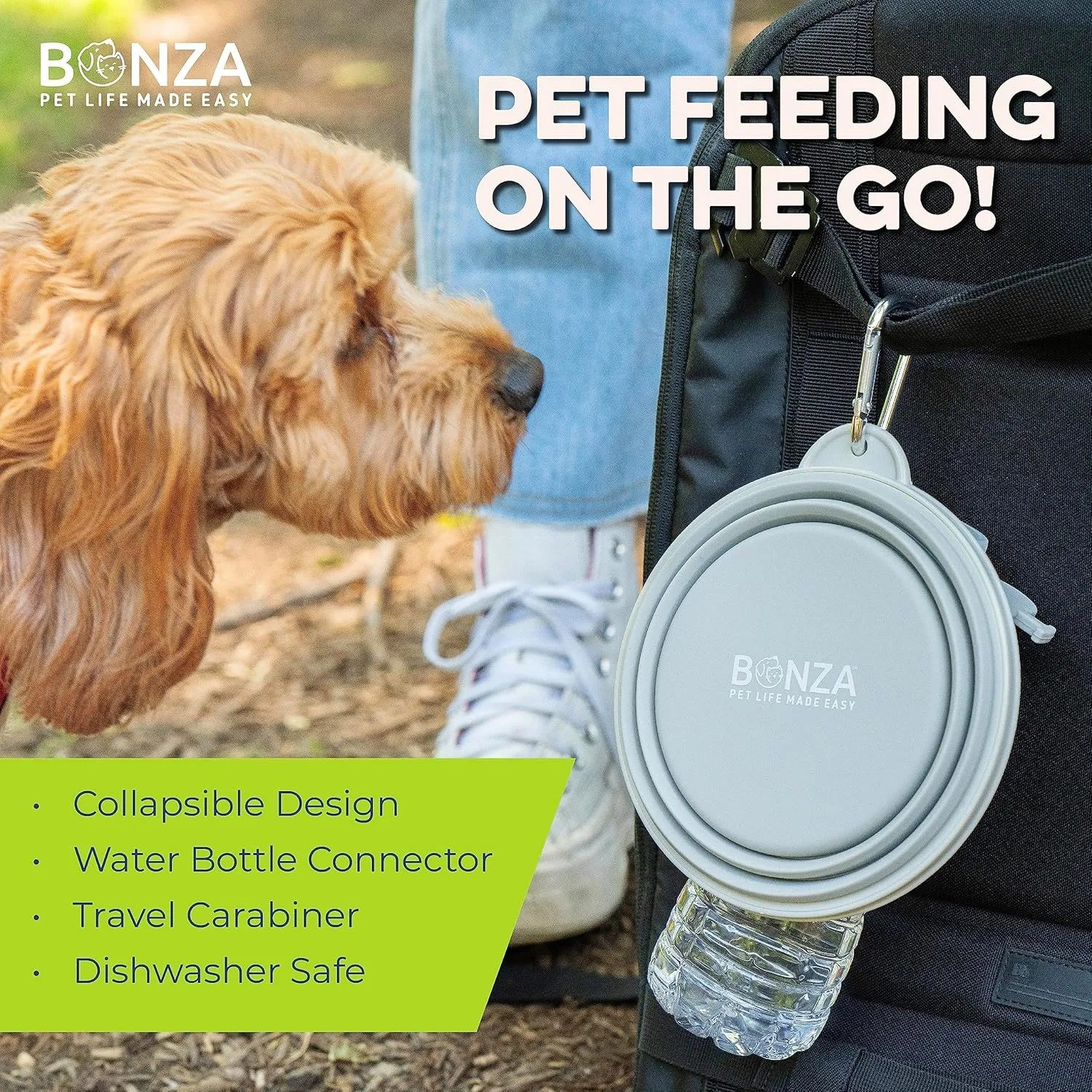 Bonza X-Large Collapsible Dog Bowl, 1500 ML Reinforced Rim, with Carabiner, Water Bowl for Dogs - Travel Essential