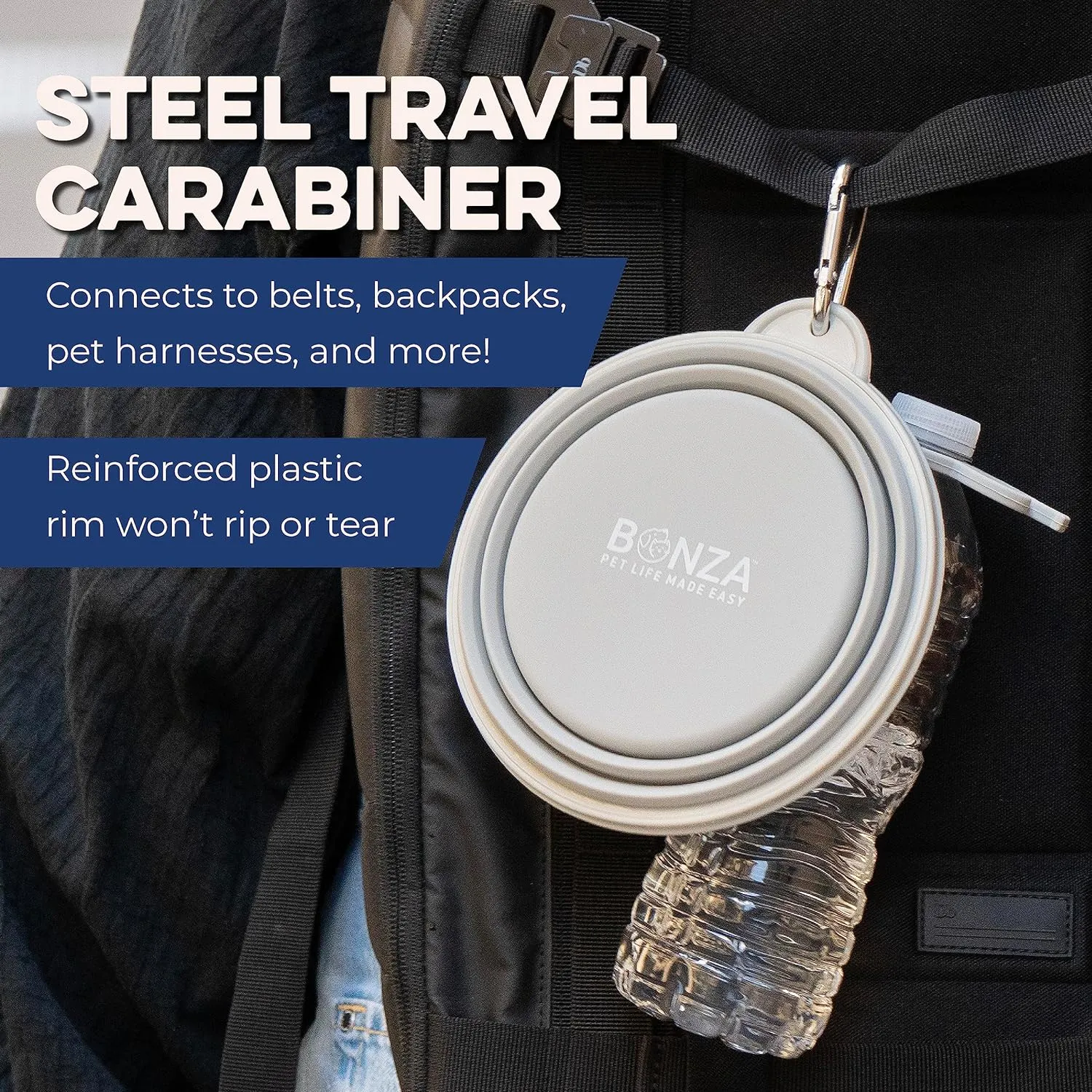 Bonza X-Large Collapsible Dog Bowl, 1500 ML Reinforced Rim, with Carabiner, Water Bowl for Dogs - Travel Essential