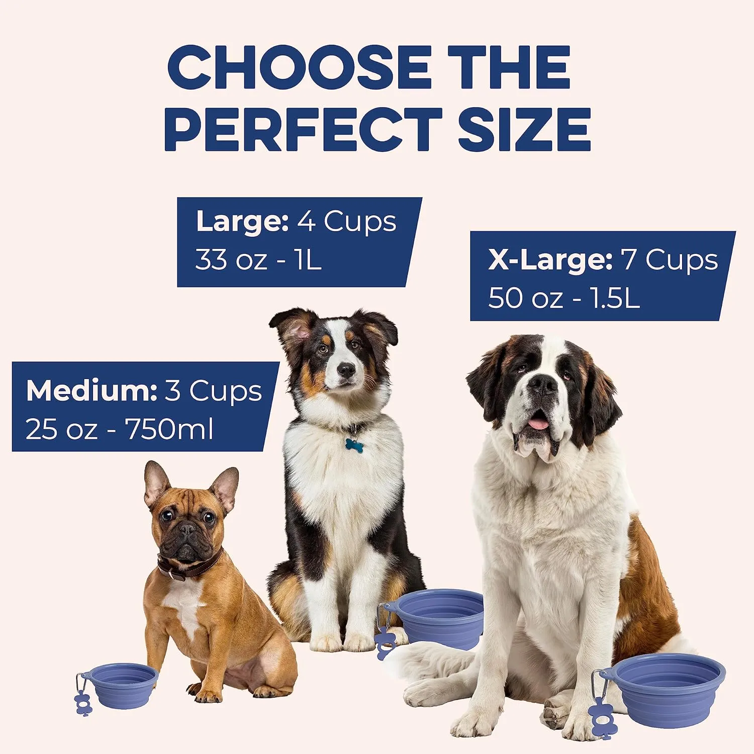Bonza X-Large Collapsible Dog Bowl, 1500 ML Reinforced Rim, with Carabiner, Water Bowl for Dogs - Travel Essential