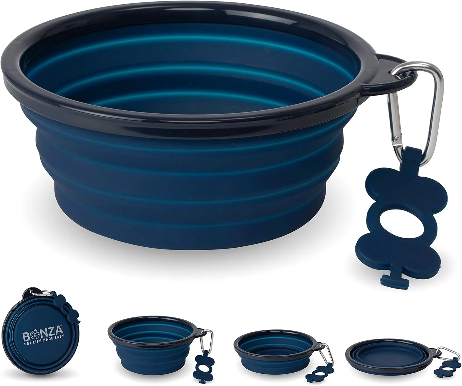 Bonza X-Large Collapsible Dog Bowl, 1500 ML Reinforced Rim, with Carabiner, Water Bowl for Dogs - Travel Essential