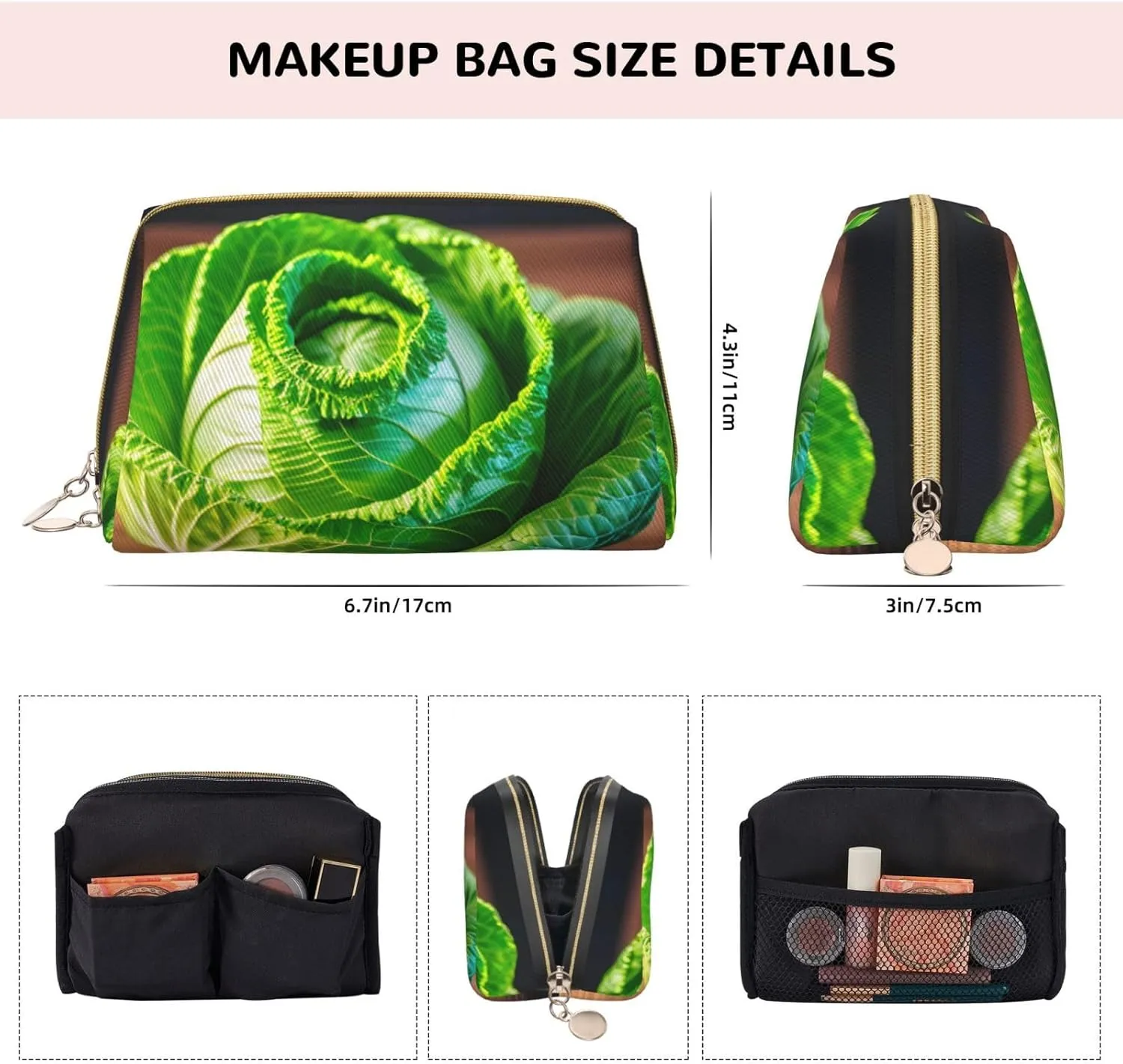 Bright Cabbage Toiletry Pouch, Travel-Friendly Makeup Organizer For Makeup Brushes, Lipsticks