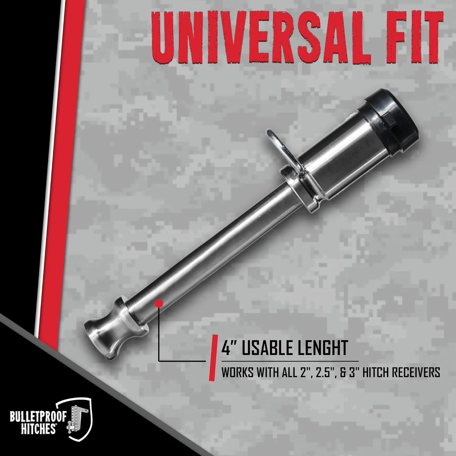 BulletProof Hitches - 5/8" Trailer Hitch Locking Pins - Universal Fit, Stainless Steel, Weather Resistant Rubber Cap - Silver, 2 Pack