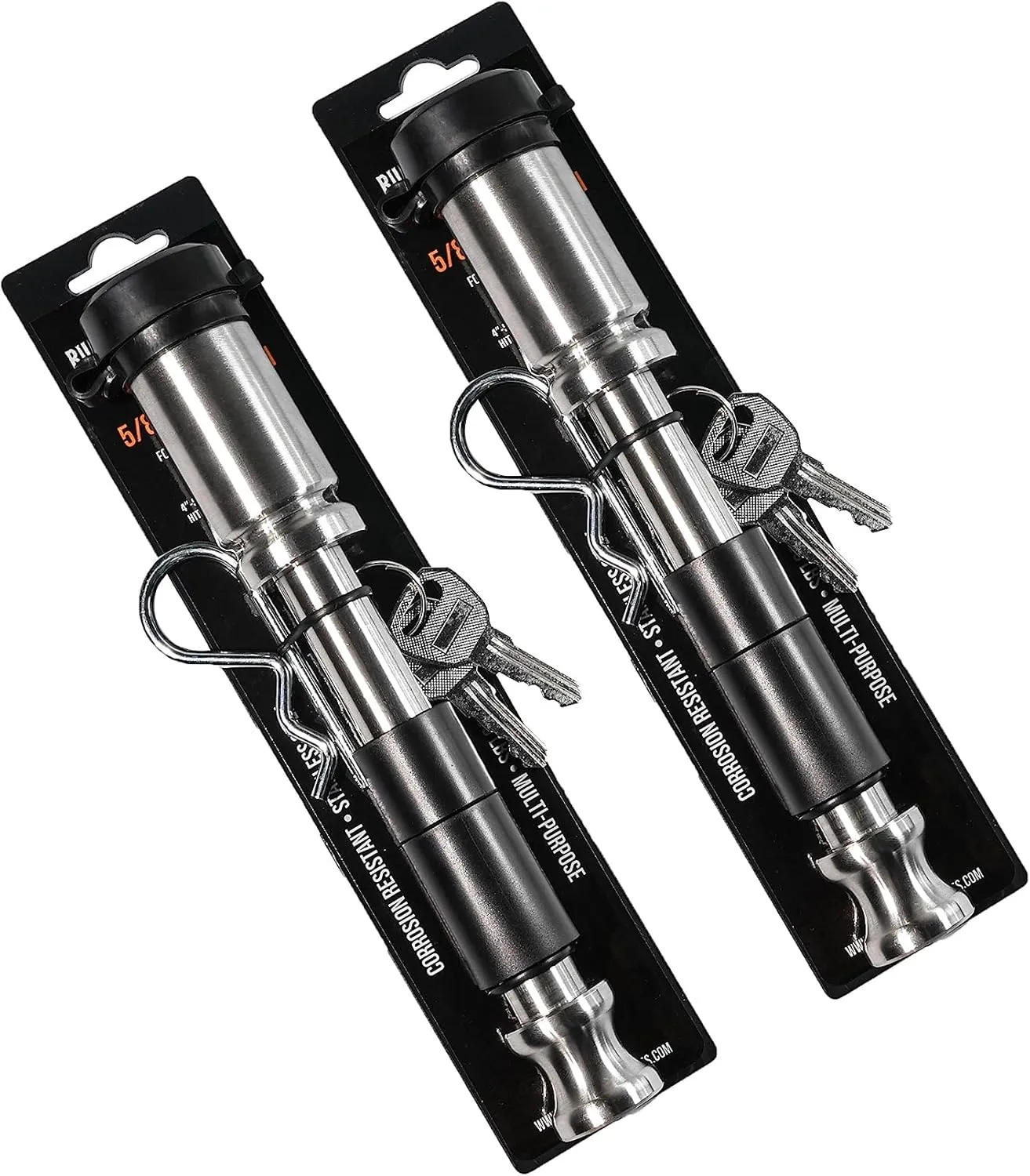 BulletProof Hitches - 5/8" Trailer Hitch Locking Pins - Universal Fit, Stainless Steel, Weather Resistant Rubber Cap - Silver, 2 Pack