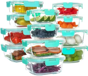 C CREST 12 Pack Airtight Glass Containers for Fresh and Tasty Food Storage, Multi-Size for Efficient Kitchen Storage