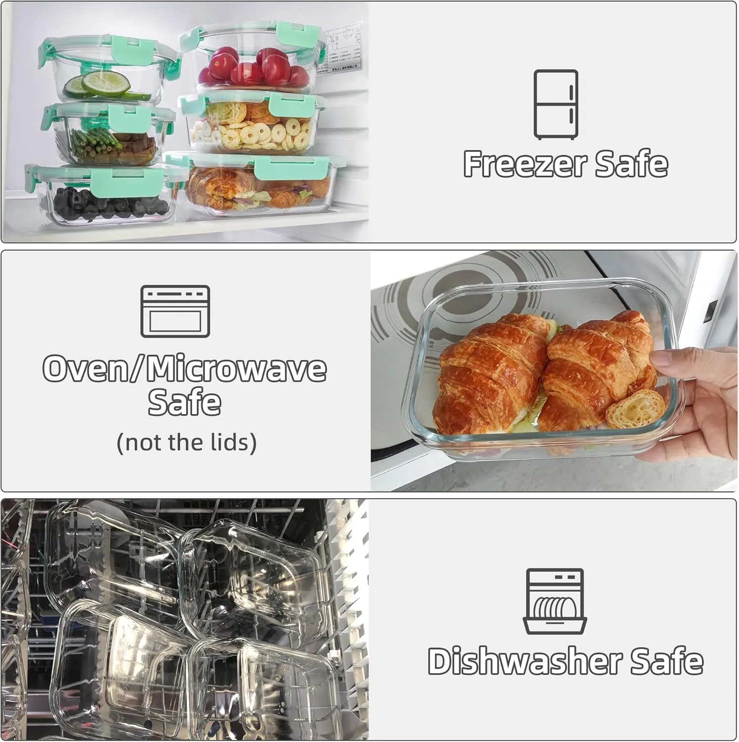 C CREST 12 Pack Airtight Glass Containers for Fresh and Tasty Food Storage, Multi-Size for Efficient Kitchen Storage