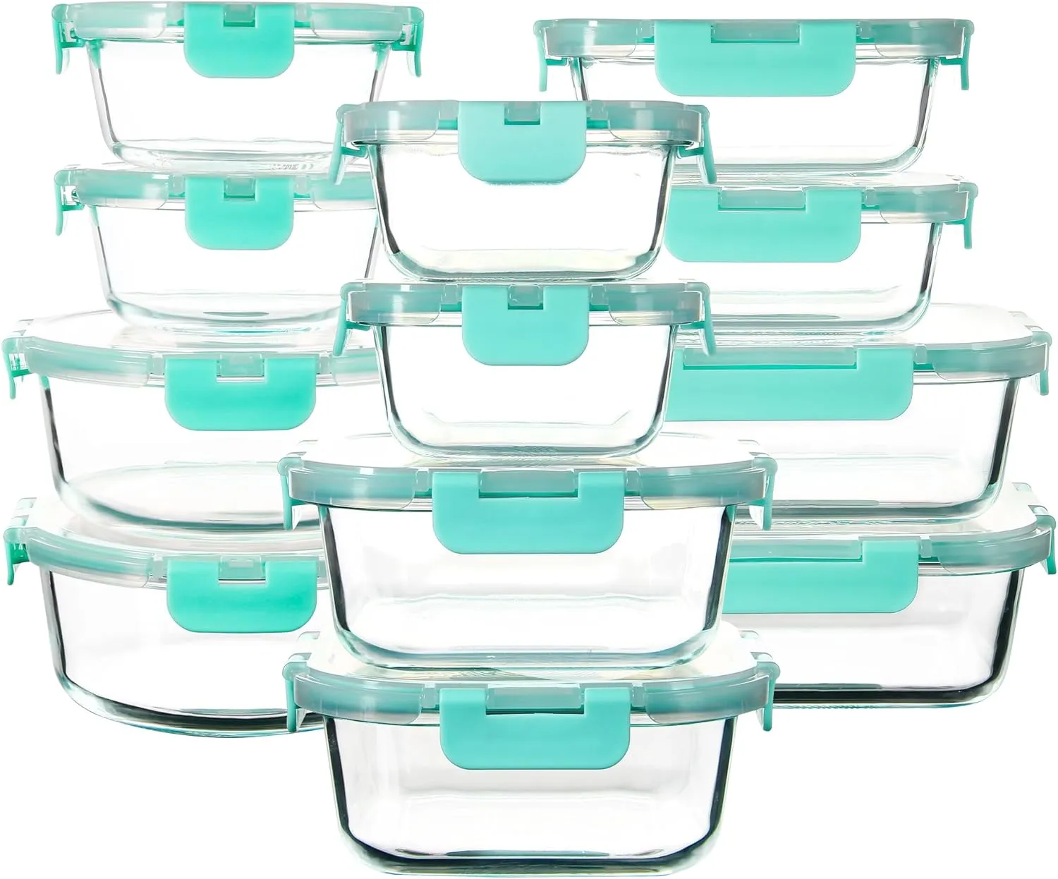 C CREST 12 Pack Airtight Glass Containers for Fresh and Tasty Food Storage, Multi-Size for Efficient Kitchen Storage