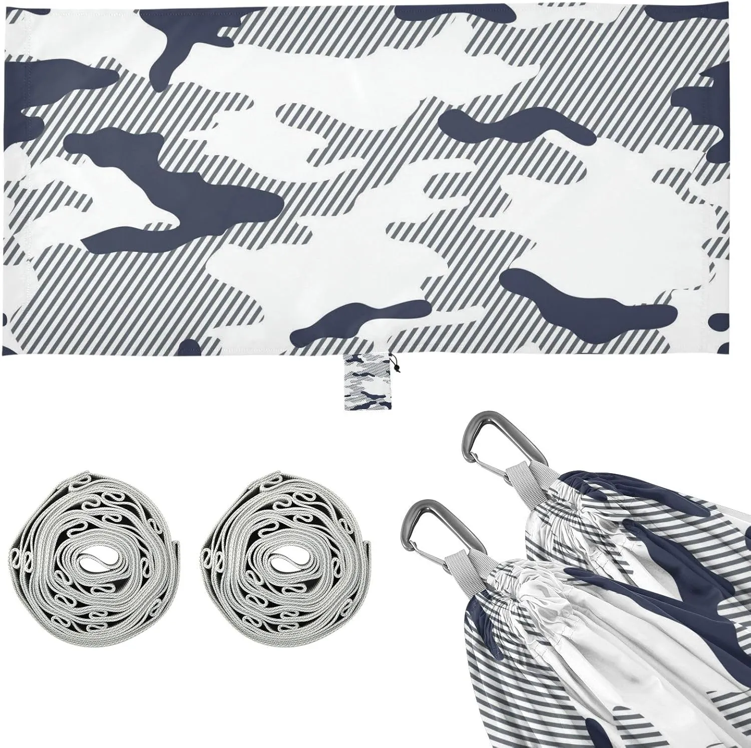 Camouflage Dark Blue Camping Hammock Single Portable Hammocks 330 lbs Capacity with 2 Tree Straps and Attached Carry Bag,Perfect for Outdoor,Indoor,Beach,Camping,Travel