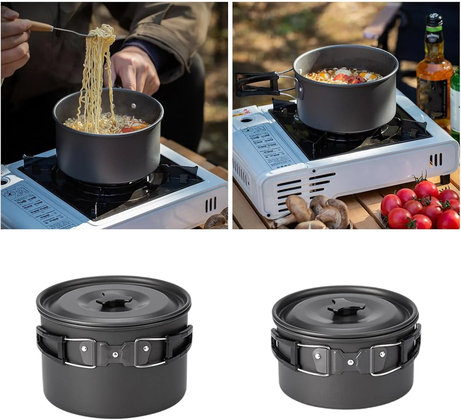 Camping Cook Pots with Lid and Folding Handle Outdoor Cooking Pots Utensils Nonstick Camping Cookware Easy to