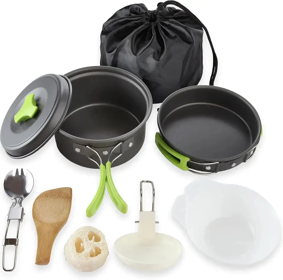 Camping Cookware Mess Kit for Backpacking Gear ? Camping Cooking Set - Camping Pots and Pans Set - Backpacking Stove/Portable