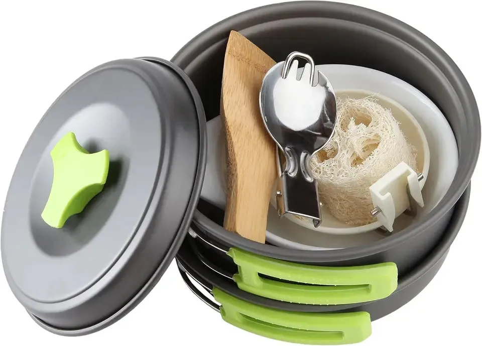 Camping Cookware Mess Kit for Backpacking Gear ? Camping Cooking Set - Camping Pots and Pans Set - Backpacking Stove/Portable
