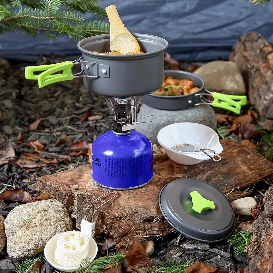 Camping Cookware Mess Kit for Backpacking Gear ? Camping Cooking Set - Camping Pots and Pans Set - Backpacking Stove/Portable