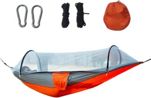 Camping Hammock - Backpacking Hammock | Hanging Bed With Net | Safety Buckle | Storage Bag | 2 Pieces 3 Meter Rope | Breathable Lightweight Compact Camp Accessories For Backyard Survival Travel Hiking
