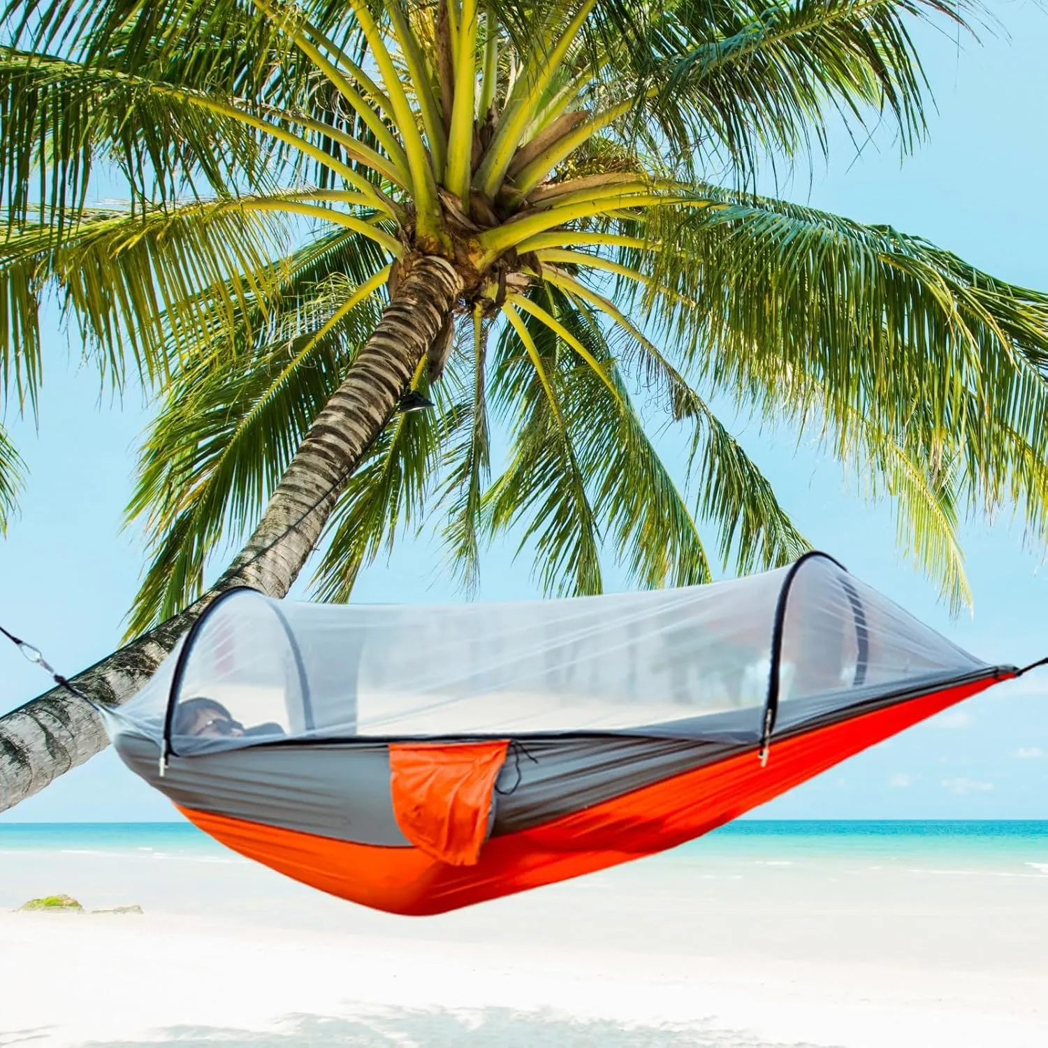 Camping Hammock - Backpacking Hammock | Hanging Bed With Net | Safety Buckle | Storage Bag | 2 Pieces 3 Meter Rope | Breathable Lightweight Compact Camp Accessories For Backyard Survival Travel Hiking