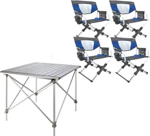 Camping Table Chairs with 4 Chairs, Portable Outdoor Aluminum Alloy Lifting Table, Bring A Hand Strap for Easy Storage