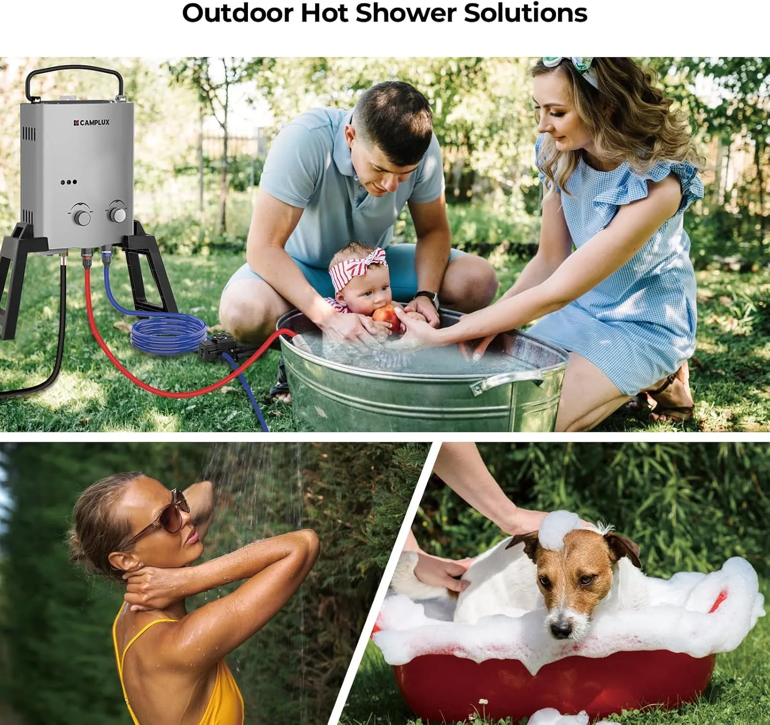 CAMPLUX 1.32 GPM Portable Outdoor Tankless Water Heater Propane Instant Hot Camping Shower Pump w/Freestanding Stand and Carry Bag, AY132GMax, Gray